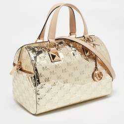 MICHAEL Michael Kors Gold Signature Laminated Leather and Leather Grayson Satchel