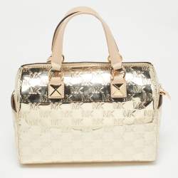 MICHAEL Michael Kors Gold Signature Laminated Leather and Leather Grayson Satchel