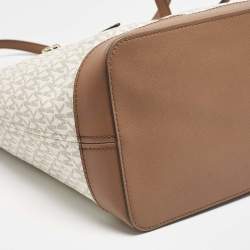 Michael Kors Brown/White Signature Coated Canvas Jet Set Travel Tote