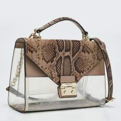 Michael Kors Beige Python Embossed Leather and PVC Sloan Top Handle Bag