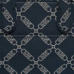 Pre Owned Michael Kors Navy Blue Logo Jacquard Canvas Large GIgi Tote