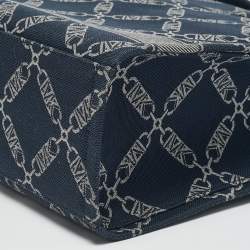 Pre Owned Michael Kors Navy Blue Logo Jacquard Canvas Large GIgi Tote