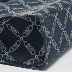 Pre Owned Michael Kors Navy Blue Logo Jacquard Canvas Large GIgi Tote