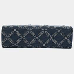 Pre Owned Michael Kors Navy Blue Logo Jacquard Canvas Large GIgi Tote