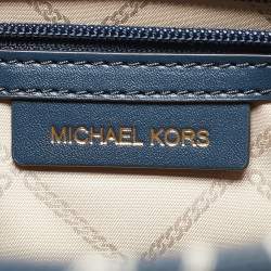 Pre Owned Michael Kors Navy Blue Logo Jacquard Canvas Large GIgi Tote