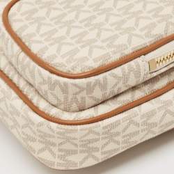 Michael Kors White/Brown Signature Coated Canvas Jet Set Travel Pouch