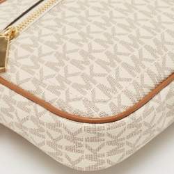 Michael Kors White/Brown Signature Coated Canvas Jet Set Travel Pouch