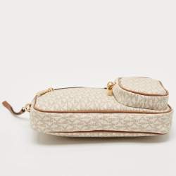 Michael Kors White/Brown Signature Coated Canvas Jet Set Travel Pouch