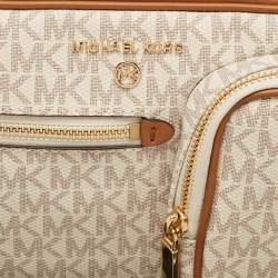 Michael Kors White/Brown Signature Coated Canvas Jet Set Travel Pouch