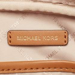 Michael Kors White/Brown Signature Coated Canvas Jet Set Travel Pouch