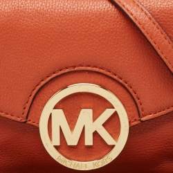 Pre Owned Michael Kors Orange Leather Fulton Crossbody Bag