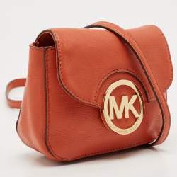 Pre Owned Michael Kors Orange Leather Fulton Crossbody Bag