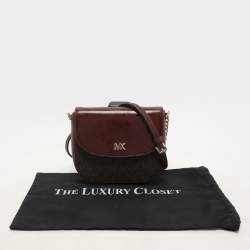 Pre Owned Michael Kors Burgundy/Brown Signature Coated Canvas and Leather Mott Crossbody Bag