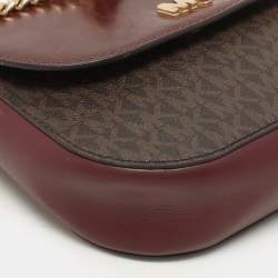Pre Owned Michael Kors Burgundy/Brown Signature Coated Canvas and Leather Mott Crossbody Bag