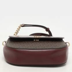 Pre Owned Michael Kors Burgundy/Brown Signature Coated Canvas and Leather Mott Crossbody Bag