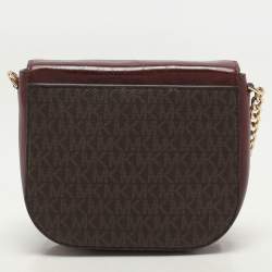 Pre Owned Michael Kors Burgundy/Brown Signature Coated Canvas and Leather Mott Crossbody Bag
