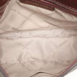 Pre Owned Michael Kors Burgundy/Brown Signature Coated Canvas and Leather Mott Crossbody Bag