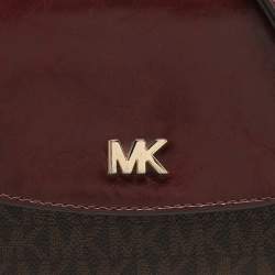 Pre Owned Michael Kors Burgundy/Brown Signature Coated Canvas and Leather Mott Crossbody Bag