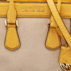 Michael Kors Yellow Canvas and Croc Embossed Leather Colette Tote