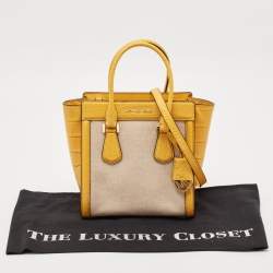 Michael Kors Yellow Canvas and Croc Embossed Leather Colette Tote