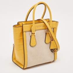 Michael Kors Yellow Canvas and Croc Embossed Leather Colette Tote
