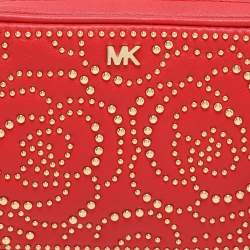 Pre Owned Michael Kors Red Leather Rose Studded Crossbody Bag