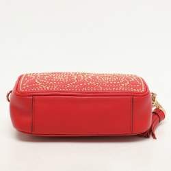 Pre Owned Michael Kors Red Leather Rose Studded Crossbody Bag