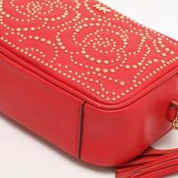 Pre Owned Michael Kors Red Leather Rose Studded Crossbody Bag