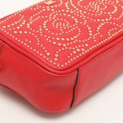 Pre Owned Michael Kors Red Leather Rose Studded Crossbody Bag