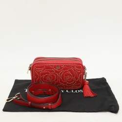 Pre Owned Michael Kors Red Leather Rose Studded Crossbody Bag