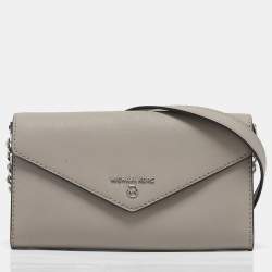 Michael Kors Grey Leather Envelope Flap Wallet On Chain