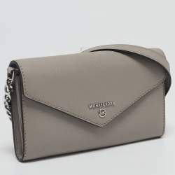 Michael Kors Grey Leather Envelope Flap Wallet On Chain