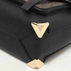 Pre Owned Michael Kors Brown/Black Leather and PVC Medium Manhattan Top Handle Bag