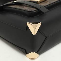 Pre Owned Michael Kors Brown/Black Leather and PVC Medium Manhattan Top Handle Bag