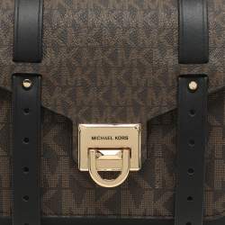 Pre Owned Michael Kors Brown/Black Leather and PVC Medium Manhattan Top Handle Bag