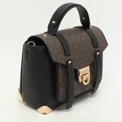 Pre Owned Michael Kors Brown/Black Leather and PVC Medium Manhattan Top Handle Bag