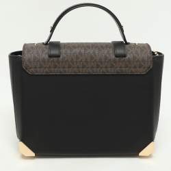 Pre Owned Michael Kors Brown/Black Leather and PVC Medium Manhattan Top Handle Bag