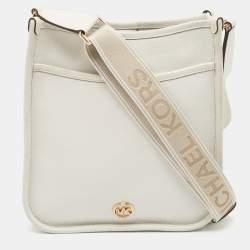 Michael Kors White Leather Large Luisa Messenger Bag