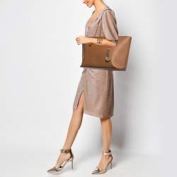 Michael Kors Brown Leather Large Jet Set Top Zip Tote