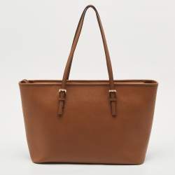 Michael Kors Brown Leather Large Jet Set Top Zip Tote