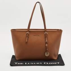 Michael Kors Brown Leather Large Jet Set Top Zip Tote