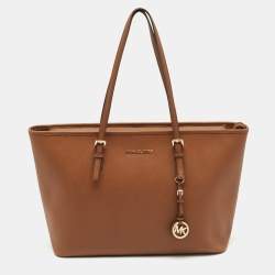 Michael Kors Brown Leather Large Jet Set Top Zip Tote