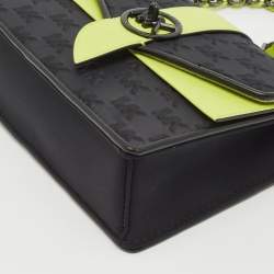 Pre Owned Michael Kors Black/Green Signature Fabric and Leather Small Greenwich Shoulder Bag