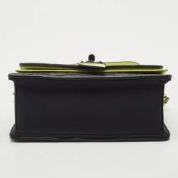 Pre Owned Michael Kors Black/Green Signature Fabric and Leather Small Greenwich Shoulder Bag