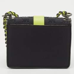 Pre Owned Michael Kors Black/Green Signature Fabric and Leather Small Greenwich Shoulder Bag