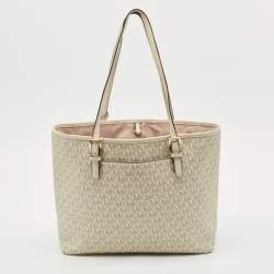 Pre Owned حقيبة يد توتس مايكل كورس جيت سيت قماش مغطى رمادي بتصميم مميز متوسطة