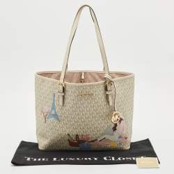 Pre Owned حقيبة يد توتس مايكل كورس جيت سيت قماش مغطى رمادي بتصميم مميز متوسطة