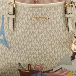 Pre Owned حقيبة يد توتس مايكل كورس جيت سيت قماش مغطى رمادي بتصميم مميز متوسطة