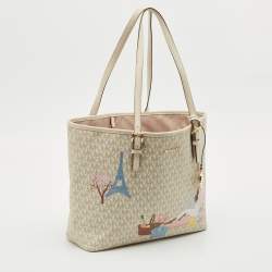 Pre Owned حقيبة يد توتس مايكل كورس جيت سيت قماش مغطى رمادي بتصميم مميز متوسطة