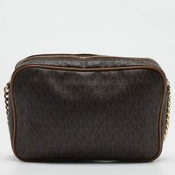 Michael Kors Brown Signature Coated Canvas and Leather Jet Set Crossbody Bag